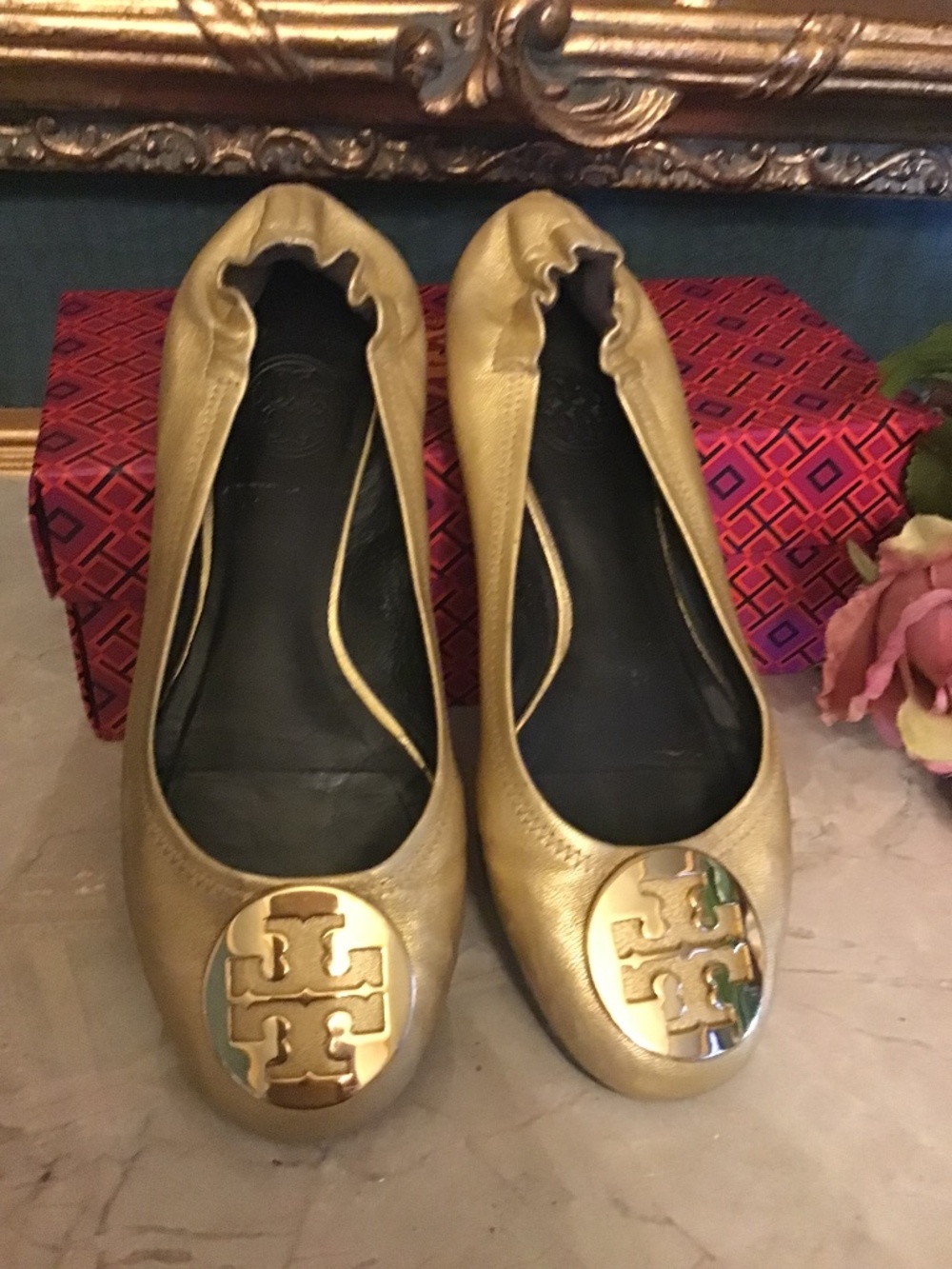 Tory Burch gold ballet flats …ready for summer!  Size 8